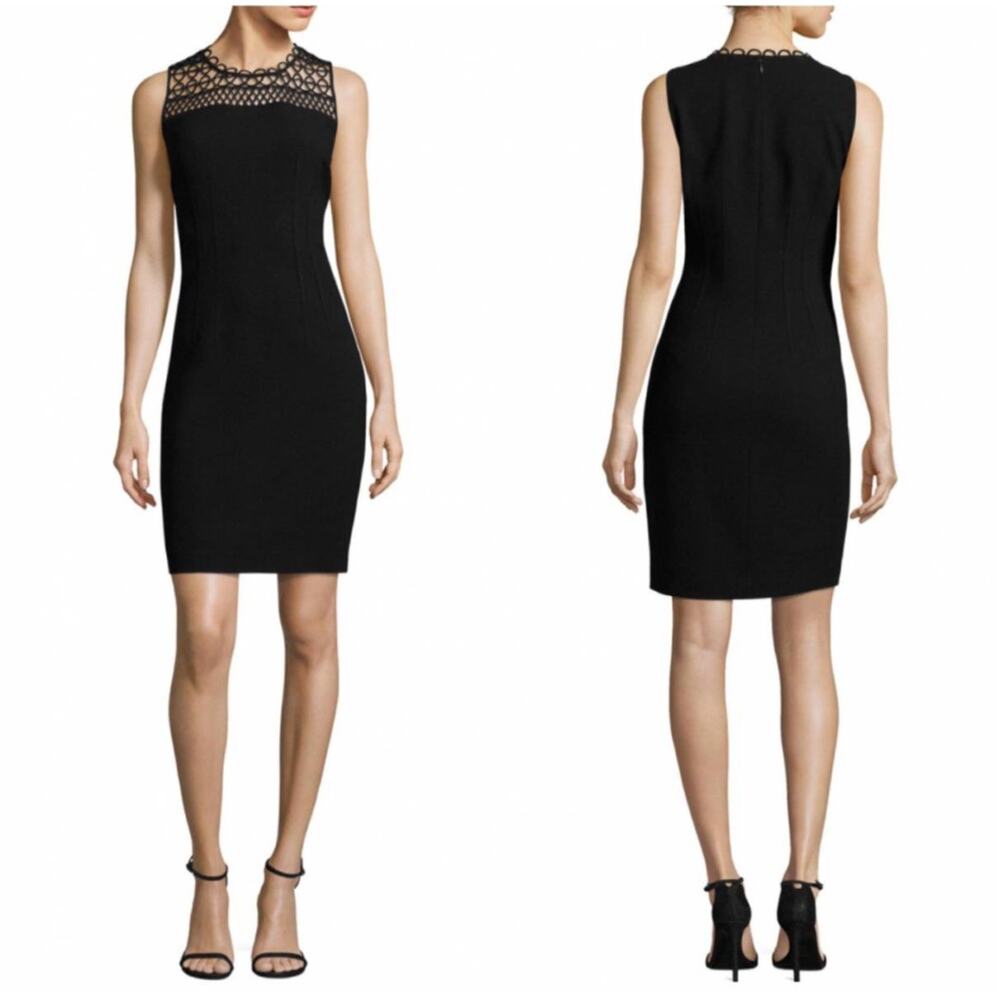 NWT Elie Tahari Black Kingsly Crochet Yoke Sheath Dress Size US 8
